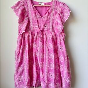 Entro Pink Embroidered Dress with Ruffle Sleeves